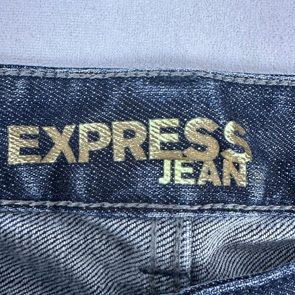 Express Women’s Dark Wash Jeans Ripped Distressed Hem Bootcut Size 41 Stretch De - Picture 3 of 8